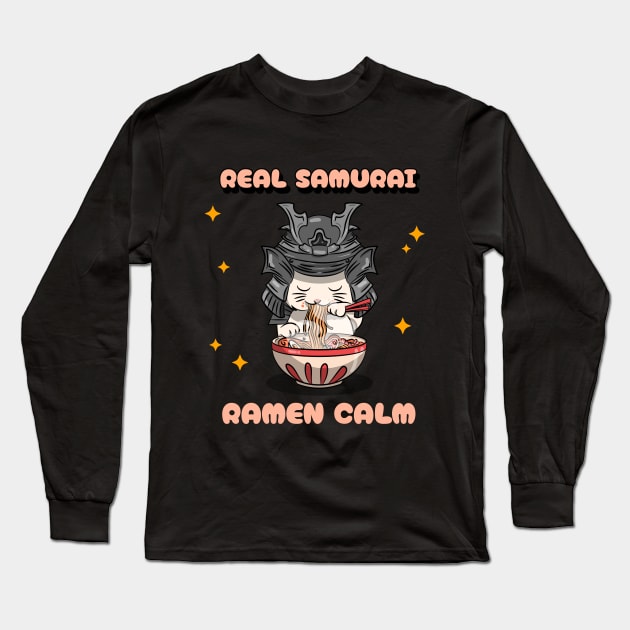 Real Samurai Ramen Calm Long Sleeve T-Shirt by Whimsical Bliss 